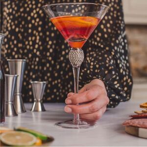 House of Hampton 2 Rhinestone Studded BlingโGold Tone Martini Glasses 10oz